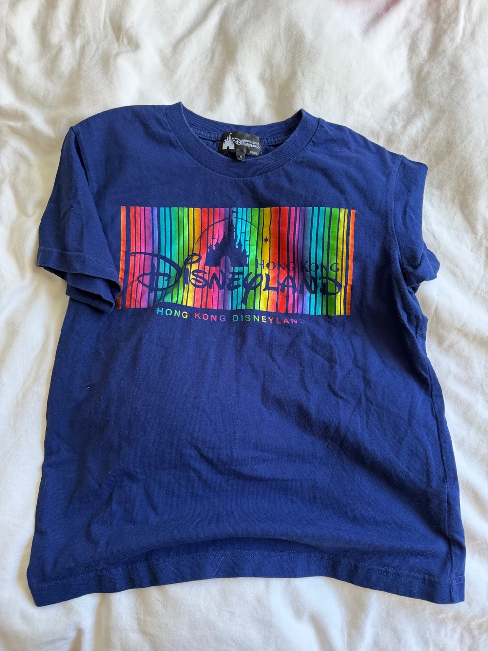 Hong Kong Disneyland Navy Tee with Rainbow Stripe Logo